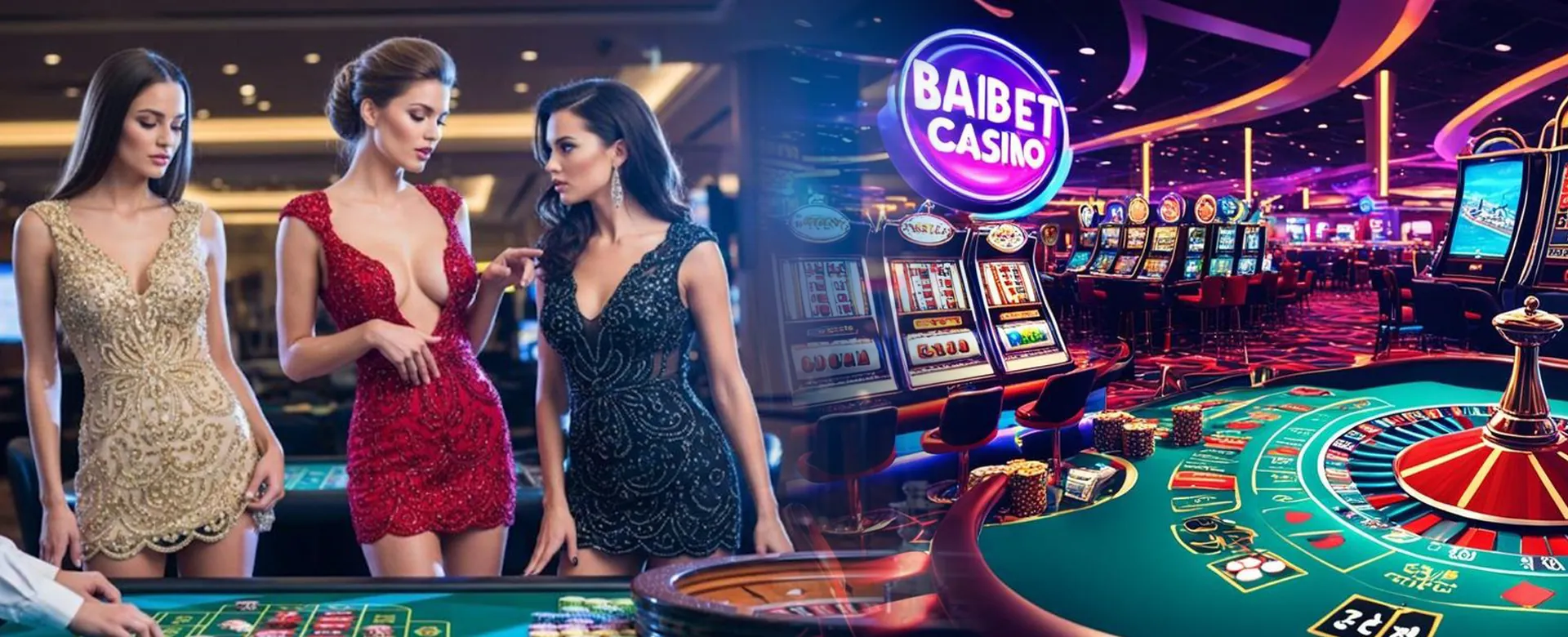 Dynamic casino background with slot machines and card games